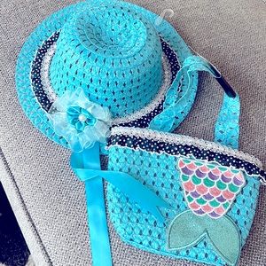 Young ladies, straw hat, and mermaid, matching handbag – handmade accessories.